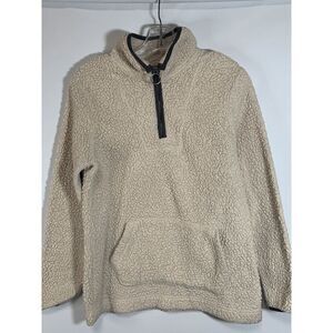 Te Verde Women's Fleece Pullover Jacket Quarter Zip Mock Neck Brown Small